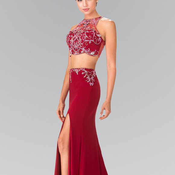 Beaded Two-Piece Dress with Cut-Out Back GL2277 - Picture 1 of 4